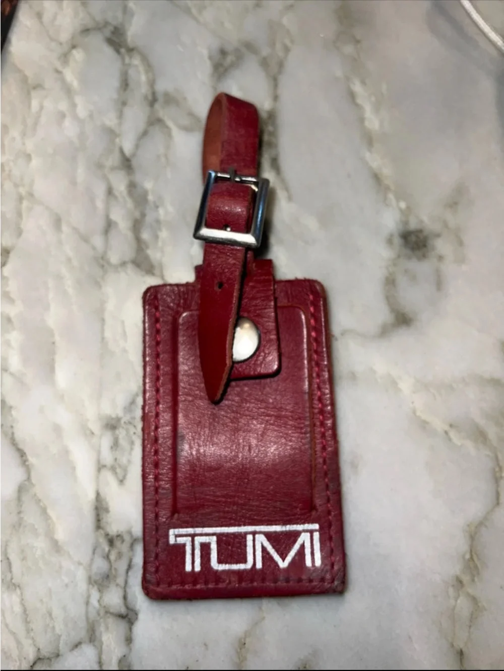 Tumi Burgandy Leather ID Luggage Tag with Silver Logo